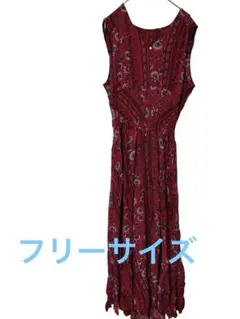 赤花柄ノースリーブロングワンピース