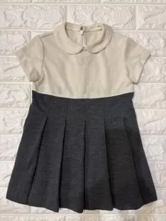美品JUNKO KIDS グレーアイボリー襟付きワンピース