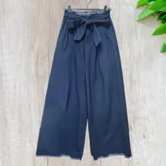 ♡ローリーズファーム (M) ワイド デニム パンツ ハイウエスト リボン