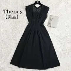 美品✨セオリー シルクシアーVネックワンピース　ストレッチ タック ブラック Ｍ