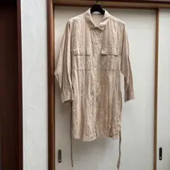 （美品レプシム）リネン風ベージュ長袖シャツチュニック