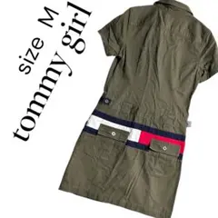 美品！tommy girl 半袖シャツワンピース M カーキ ロゴ 襟 Ｍサイズ