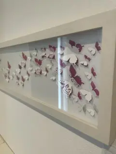 蝶の立体アート 白紫 フレーム付き