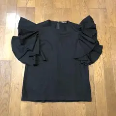 美品 ヨーコチャン フレア フリル ウールブラウス ブラック 黒 フリーサイズ