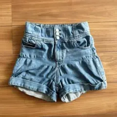 GU GIRLSストレッチデニムハイウエストショートパンツJR ブルー　M