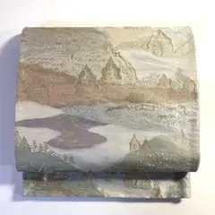 2m2105 袋帯 絹 ベージュ 金色 緑 紫 茶色 柄物 和装 着物