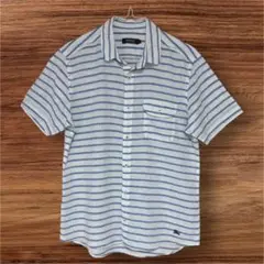 Burberry Black Label 麻100% ストライプ 半袖シャツ2