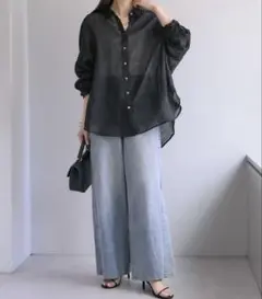 リネンオーバーサイズシャツ ブラック