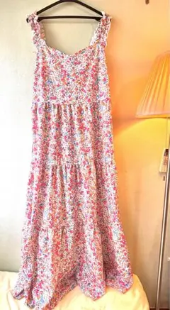 フラワープリント ノースリーブ ロングワンピース ゆったり　ナチュラル 古着