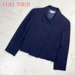 美品 ユキトリイ くるみボタンフォーマルジャケット 紺 サイズ11*CD1222