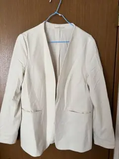 GU アイボリー　ウォッシャブルノーカラージャケット Lサイズ