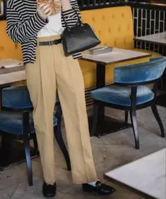 【ボンルシール】センタープレス ハイウエスト タック チノパンツ　S ベージュ