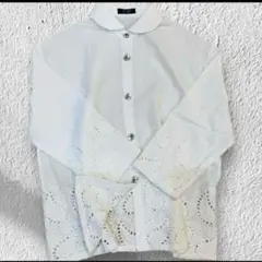 レトロ✨可愛い おしゃれボタン レースカットアウトデザイン 綿100 ブラウス