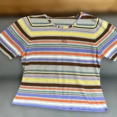 シャーミー　ストライプ 半袖Tシャツ ビジュー付き