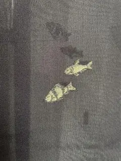 夏 単衣 魚 着物 正絹 ネイビー