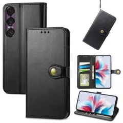 xperia1iv ブラック ケース 手帳型 レザー シンプル 携帯 多機能