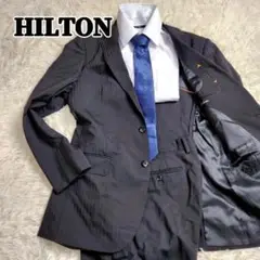 HILTON　スーツ　センターベント　ストライプ　シングル　ビジネス　ブラック