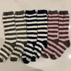 レディース　ボーダーハイソックス　ネイビー　グレー　ピンク　お掃除用