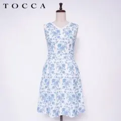 美品 TOCCA 総刺繍フラワーワンピース ブルー系 サイズ00*CD1366
