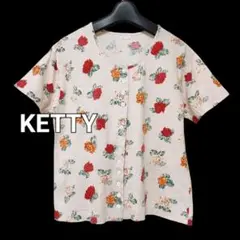 KETTY ケティ ボタン Tシャツ カットソー フラワー 花柄 薔薇 ピンク