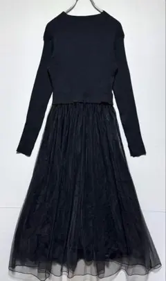 ナチュラルビューティーベーシック　極美品　ブラックニットチュールロングワンピース