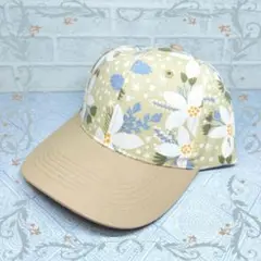 新品*男女兼用*総柄*キャップ*帽子*日差し*花*ベージュ*日焼け防止*フラワー