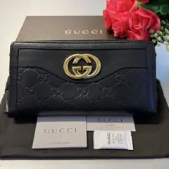 新品同様‼️ グッチ 財布 長財布 シマレザー コンチネンタル ラウンドファスナー