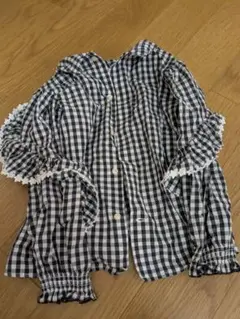 美品☆ギンガムチェック フリル 長袖シャツ