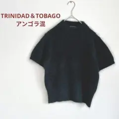 TRINIDAD＆TOBAGO　アンゴラ混　ハイネック半袖ニット　黒　高級感