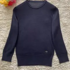 良品✨FOXEY シアーエレガンス クルーネックニットセーター 濃紺 ロゴ 38