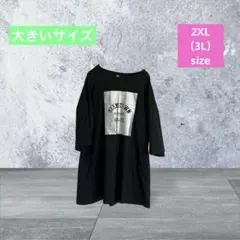 【大きいサイズ】レディース/Tシャツロゴ/半袖/ブラックTシャツ/2XL