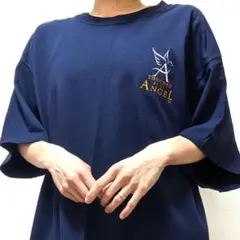 サンティゴールド エンジェル ロゴ刺繍 Tシャツ ネイビー 紺色 XL 古着
