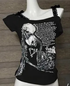 y2k グランジ 平成ギャル オフショルダースカルTシャツピチT