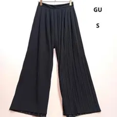 値下げ　GU ネイビー プリーツ ガウチョパンツ　ワイドパンツ　ゆったり