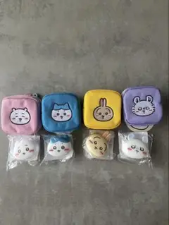 ちいかわ カラビナつき刺繍スクエアミニポーチ4種＋おかおシリコンポーチ4種セット