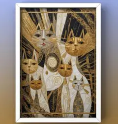 アートの開運猫ファミリー　額縁付き　幸福のグラフィック
