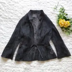 ヒロコビス　HIROKO BIS シアージャケットブラウス羽織り黒色　リボンL