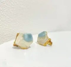 【1点もの】ハンドメイド 陶器で作ったイヤリング ブルー ゴールド 夏 海