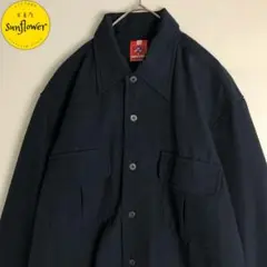 【長袖シャツ　ワークシャツ　ダブルポケット　シンプル　紺色　古着】