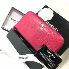 CHANEL シャネル カメリア ラウンドファスナー長財布 ピンク