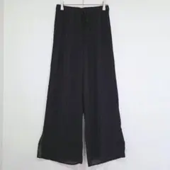 ビス　ワイドパンツ　プリーツ　イージーパンツ　ウエストゴム　サイドスリット　黒