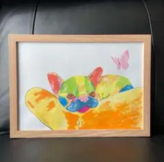 フレンチブルドッグ　絵画　原画　現代アート　A4サイズ　カラフル