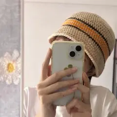 クロシェハット バケハ 秋 帽子 ニット帽 ベージュ ブラウン オレンジ