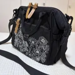 SUPPER HAKKA ＊ glanta 線画刺繍ボストンショルダーバッグ 黒