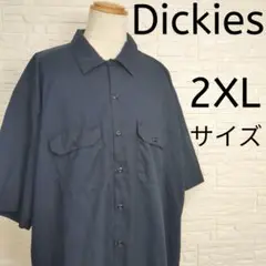 【美品】Dickies 半袖ワークシャツ ネイビー 2XL ゆるだぼ◎