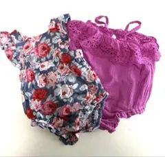 BABY GAP 3-6month 花柄とピンクパープルのロンパース2点セット