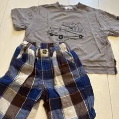 b.ROOM 車イラスト Tシャツとチェックパンツセット 90 ズボン