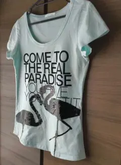 フラミンゴデザイン 半袖Tシャツ 水色