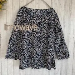 innowave 花柄 ブラウス カットソー リボン ネイビー　紺色