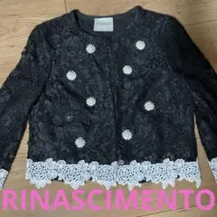 【RINASCIMENTO 】リナシメント黒ノーカラー刺繍レースジャケットS美品